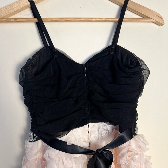 qep Kids Girl Applique Dress 11 Gown Black Cream Rosette Embellished Rhinestone - Picture 9 of 15